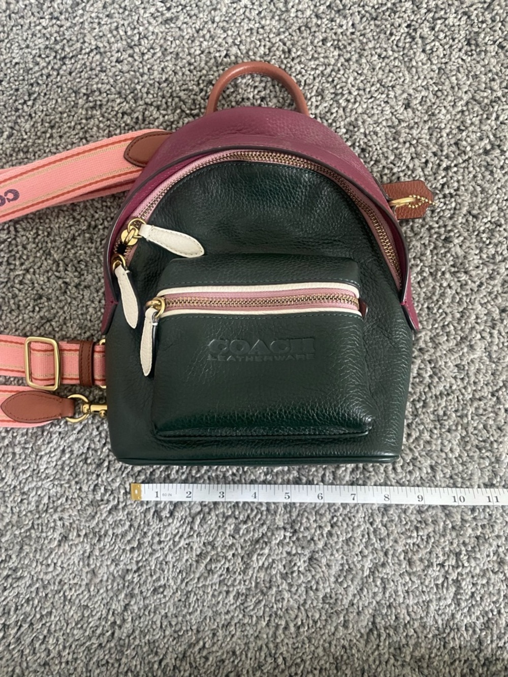 Coach Mini Backpack in Dark Green, Berry and Pink Strap - Picture 7 of 8